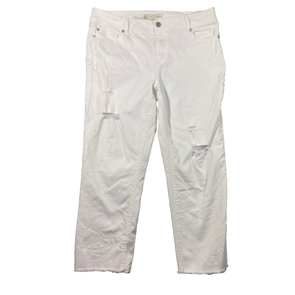 EST 1948 Denim Cropped White Jeans Womens Curvy 10 Raw Hem Distressed Boho
